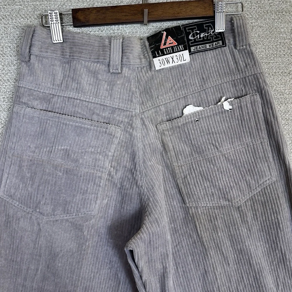 Vtg Y2K LA‎ GATE Wide Leg Baggy Corduroy Jeans Skate Grunge Hip Hop 30x29
